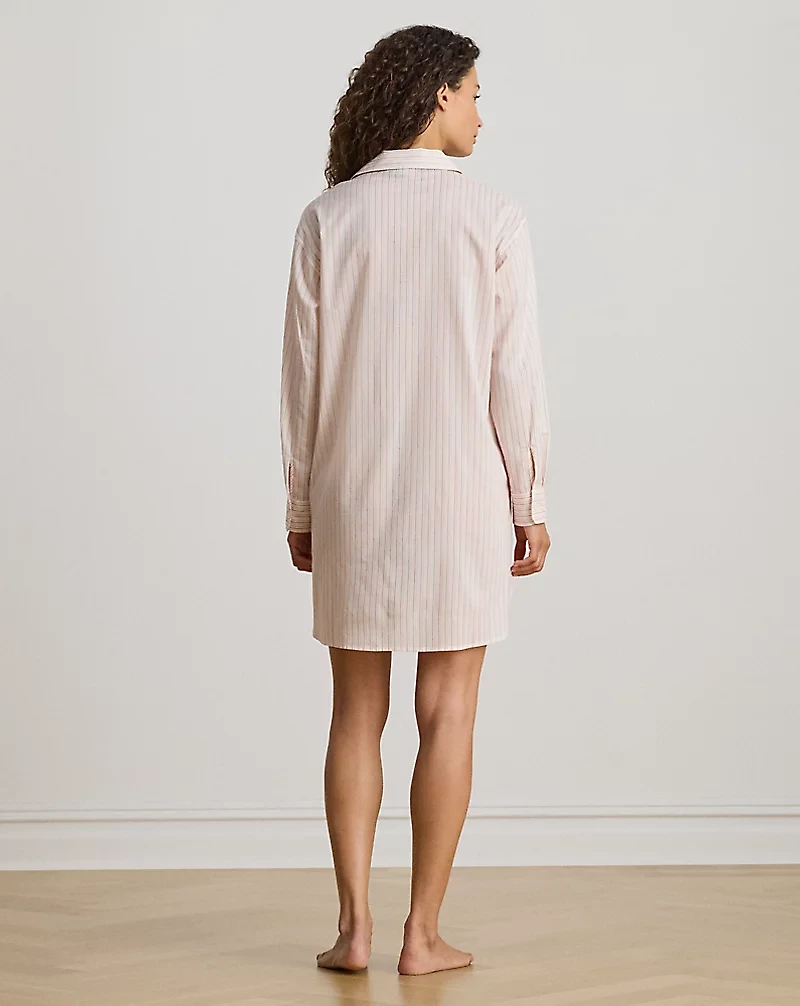 Striped Lawn Roll-Tab-Sleeve Sleep Shirt