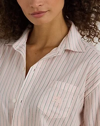 Striped Lawn Roll-Tab-Sleeve Sleep Shirt