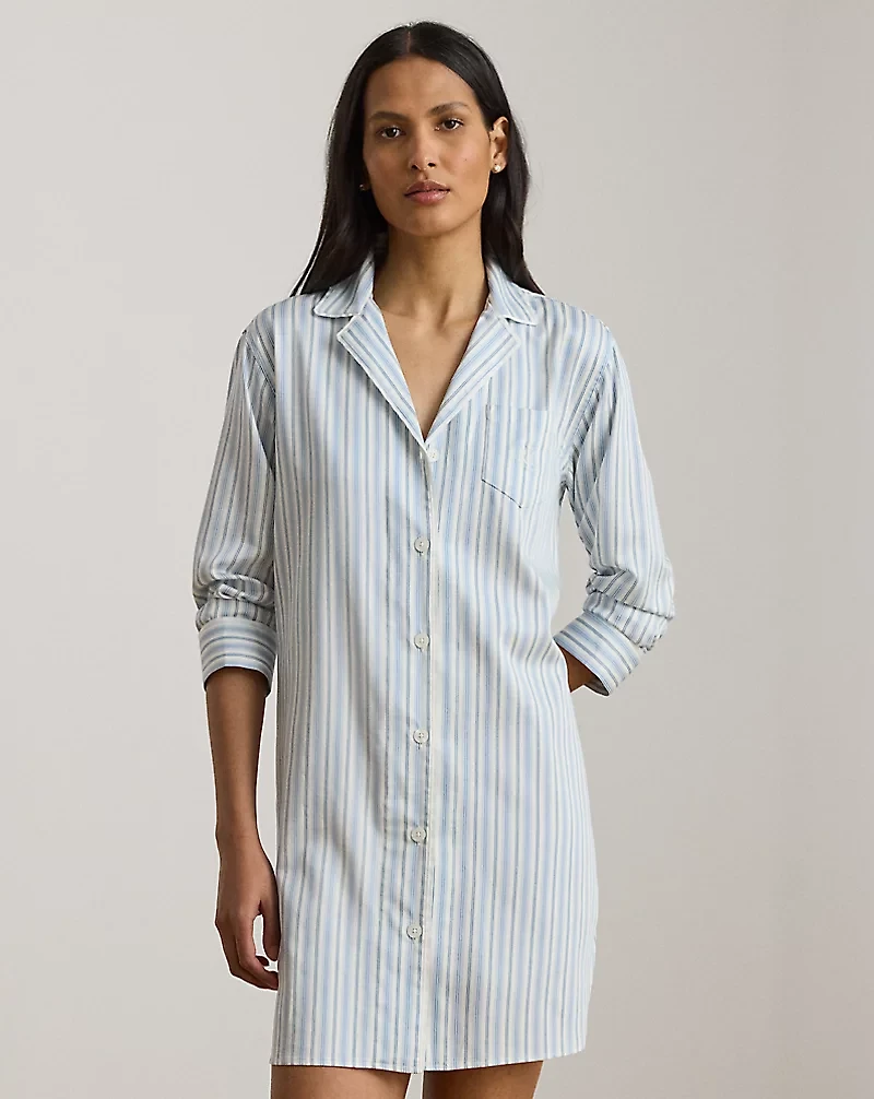 Striped Cotton-Blend-Sateen Sleep Shirt