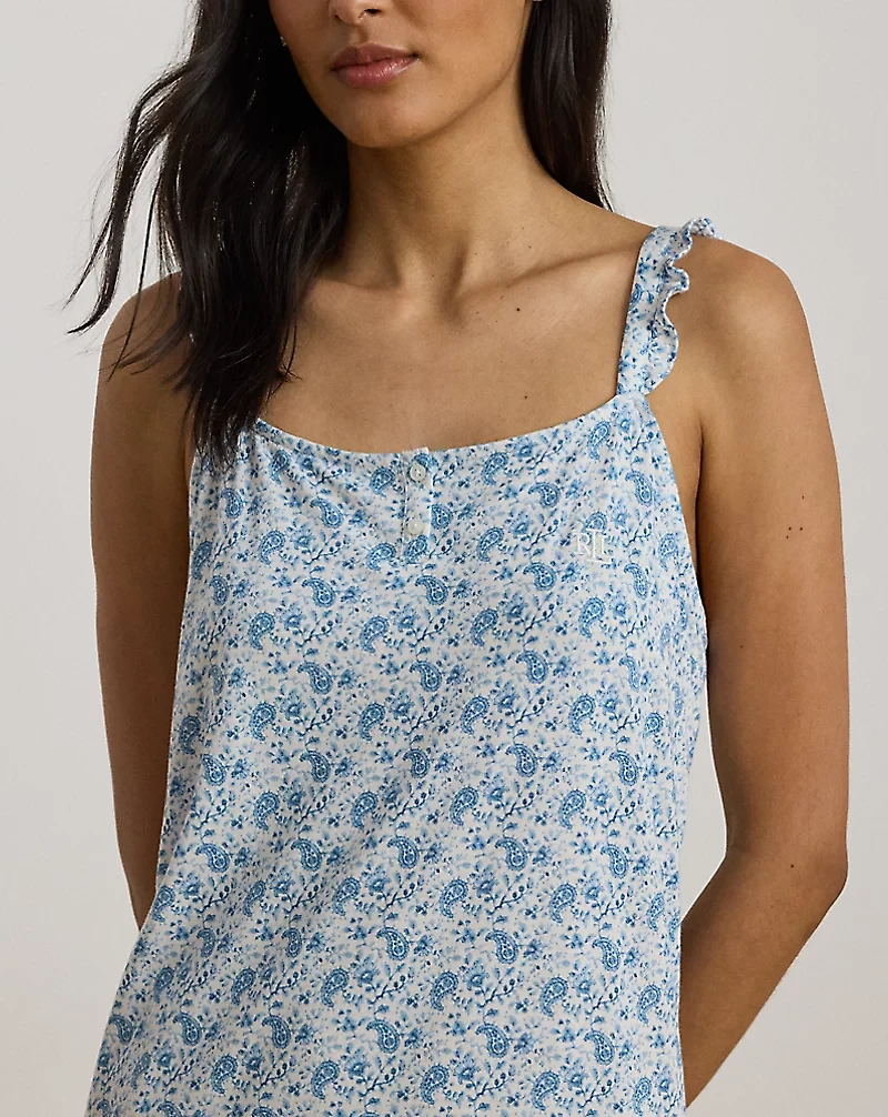 Paisley Ruffle-Trim Jersey Nightgown