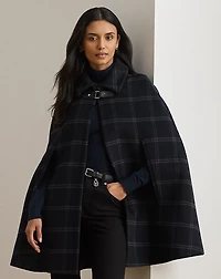 Windowpane Buckle-Trim Wool-Blend Cape
