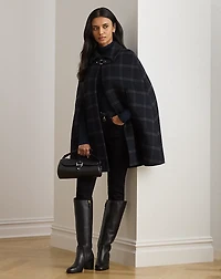 Windowpane Buckle-Trim Wool-Blend Cape