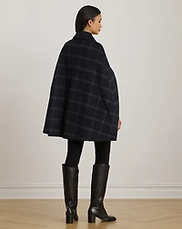 Windowpane Buckle-Trim Wool-Blend Cape