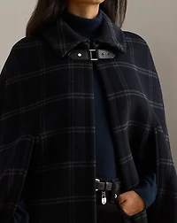 Windowpane Buckle-Trim Wool-Blend Cape