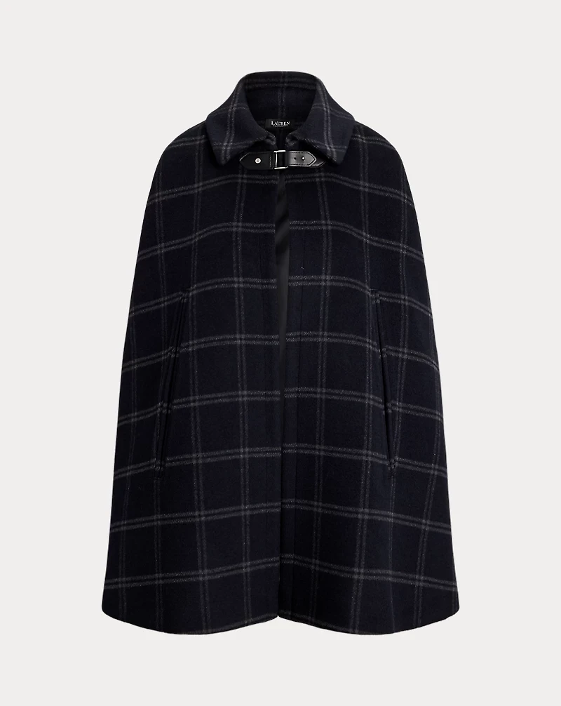 Windowpane Buckle-Trim Wool-Blend Cape