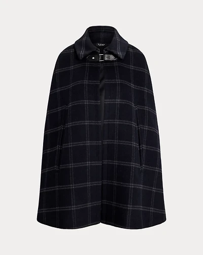 Windowpane Buckle-Trim Wool-Blend Cape