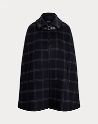 Windowpane Buckle-Trim Wool-Blend Cape