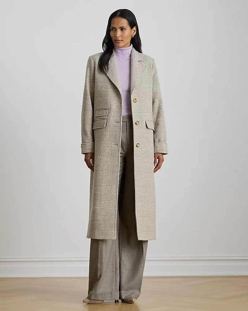 Glen Plaid Wool-Blend Reefer Coat