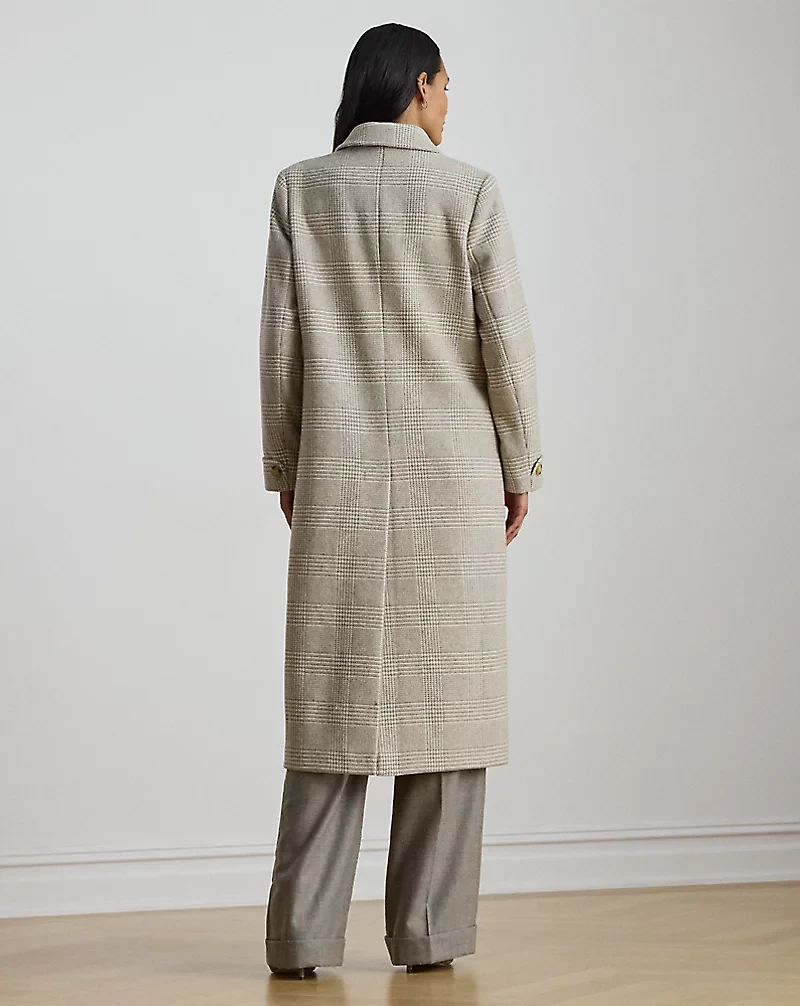 Glen Plaid Wool-Blend Reefer Coat