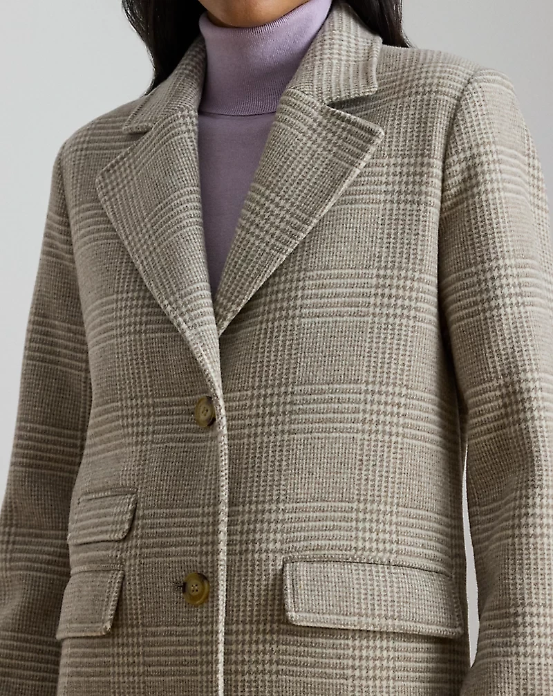 Glen Plaid Wool-Blend Reefer Coat