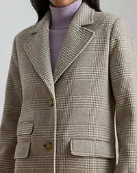 Glen Plaid Wool-Blend Reefer Coat