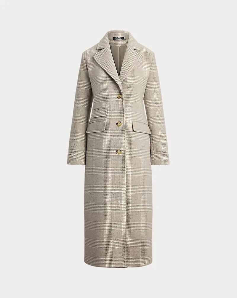 Glen Plaid Wool-Blend Reefer Coat