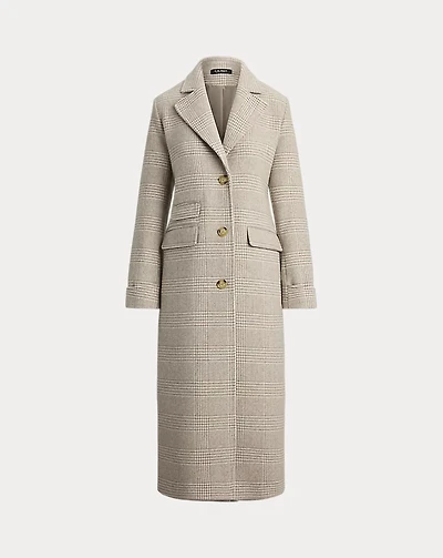 Glen Plaid Wool-Blend Reefer Coat