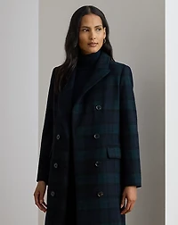Double-Breasted Black Watch Plaid Coat