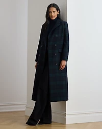 Double-Breasted Black Watch Plaid Coat