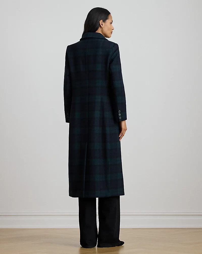 Double-Breasted Black Watch Plaid Coat