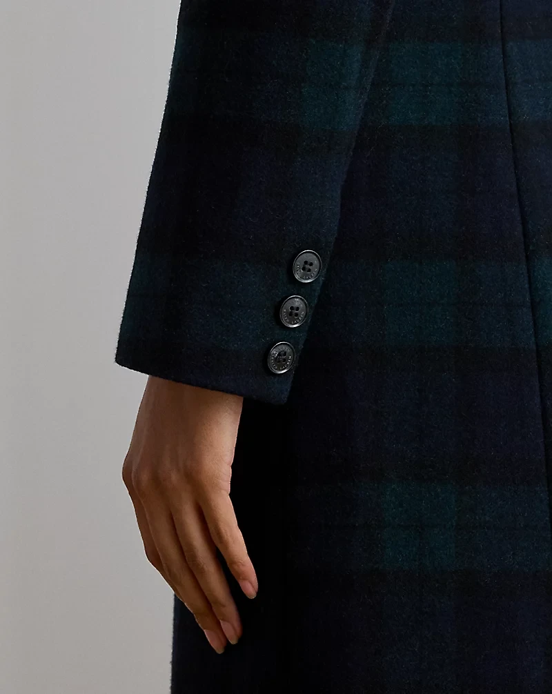 Double-Breasted Black Watch Plaid Coat