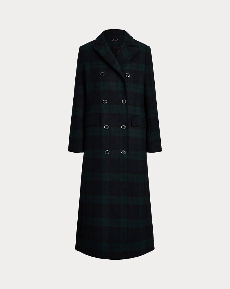 Double-Breasted Black Watch Plaid Coat