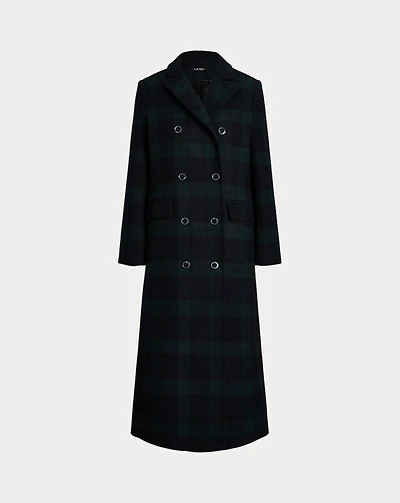 Double-Breasted Black Watch Plaid Coat