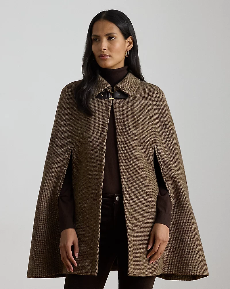 Buckle-Trim Wool-Blend Twill Cape