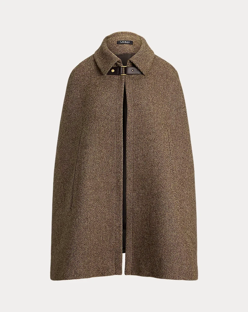 Buckle-Trim Wool-Blend Twill Cape