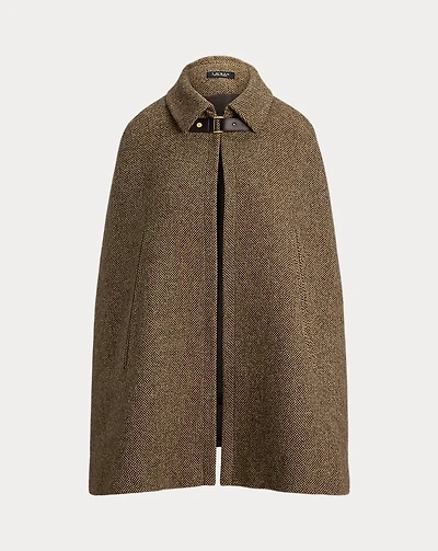 Buckle-Trim Wool-Blend Twill Cape