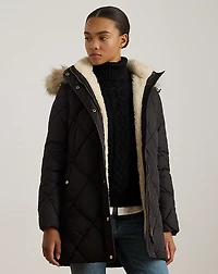Faux-Fur-Trim Hooded Quilted Coat