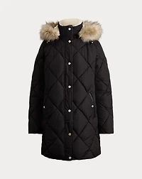 Faux-Fur-Trim Hooded Quilted Coat