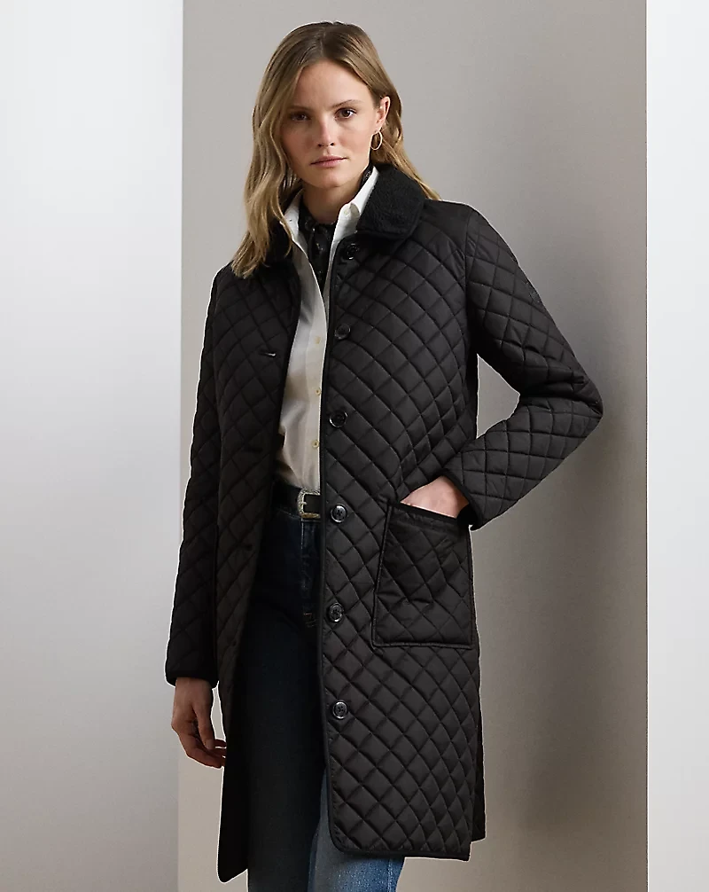 Faux-Shearling-Trim Quilted Jacket