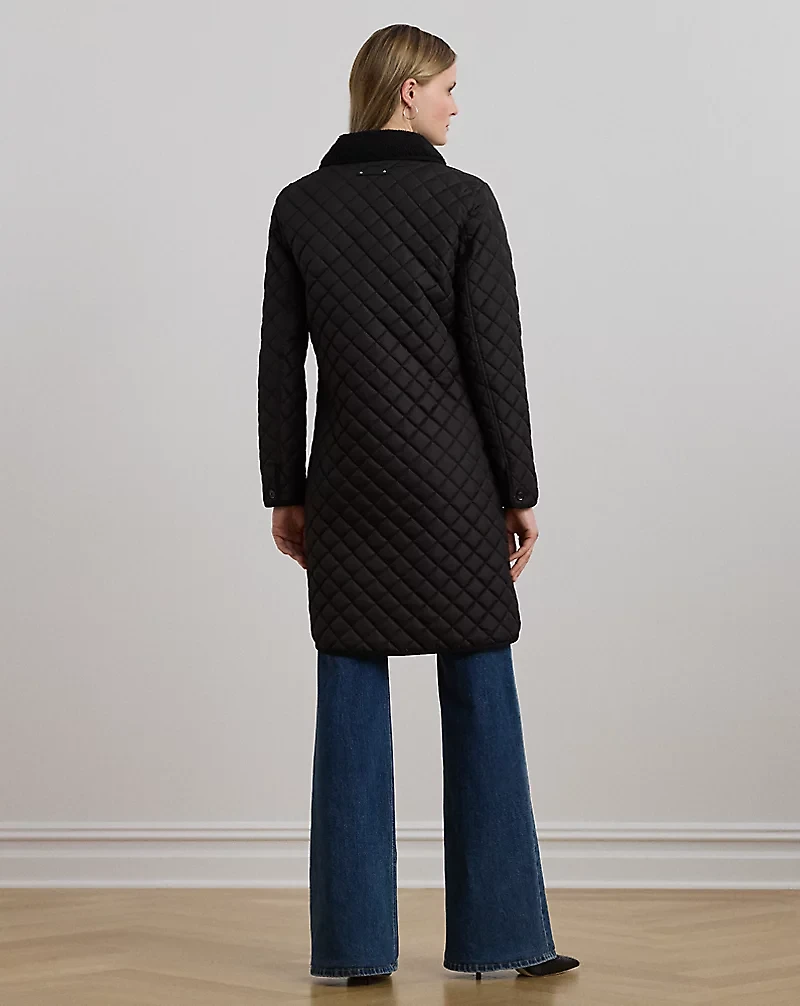 Faux-Shearling-Trim Quilted Jacket