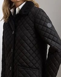 Faux-Shearling-Trim Quilted Jacket