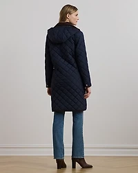Corduroy-Trim Diamond-Quilted Coat