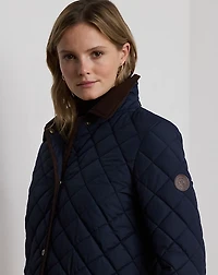 Corduroy-Trim Diamond-Quilted Coat