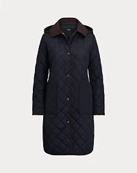 Corduroy-Trim Diamond-Quilted Coat
