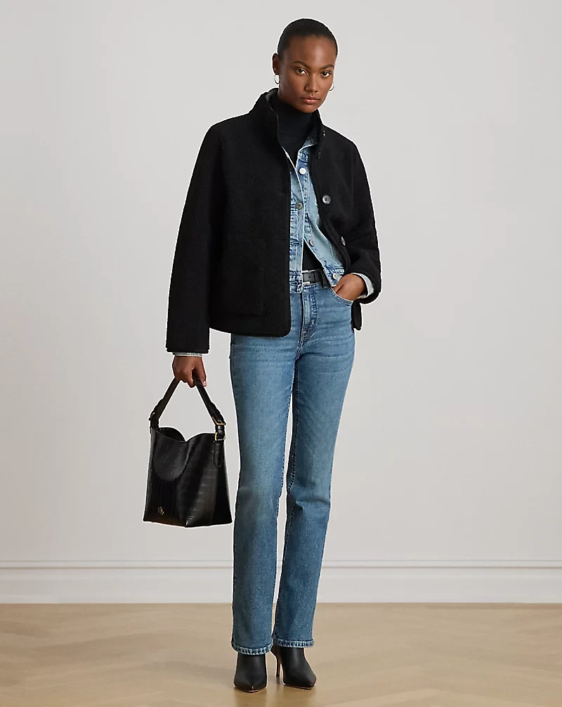 Faux-Shearling Funnelneck Coat