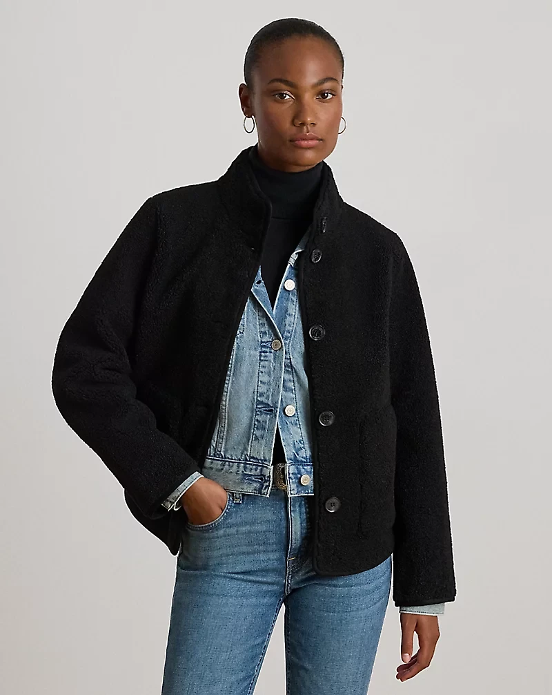 Faux-Shearling Funnelneck Coat