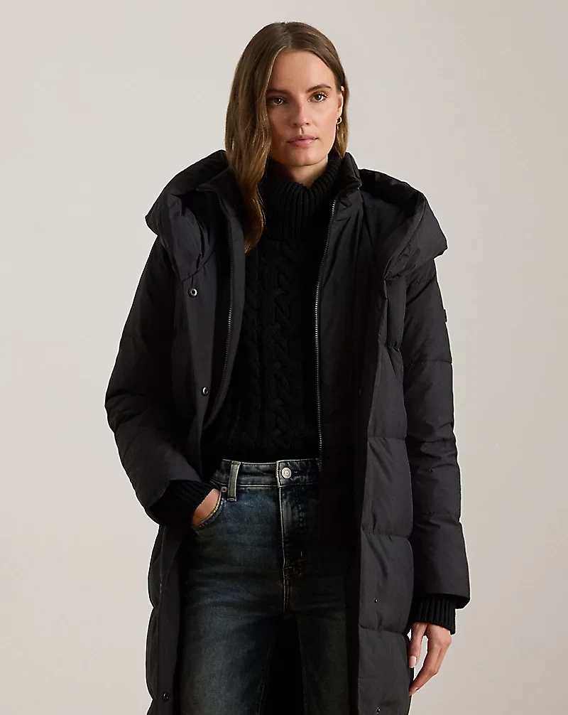 Oversize-Collar Quilted Down Coat