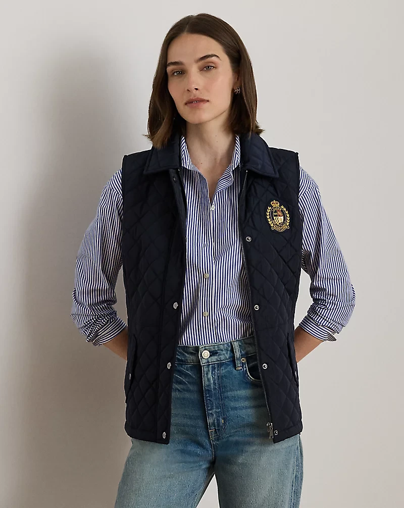 Crest-Patch Diamond-Quilted Vest