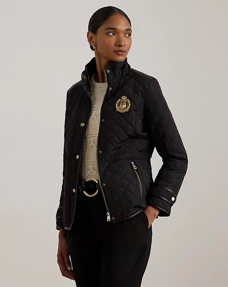 Crest-Patch Quilted Funnelneck Jacket