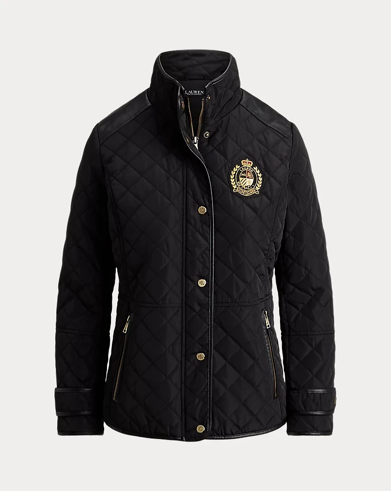 Crest-Patch Quilted Funnelneck Jacket
