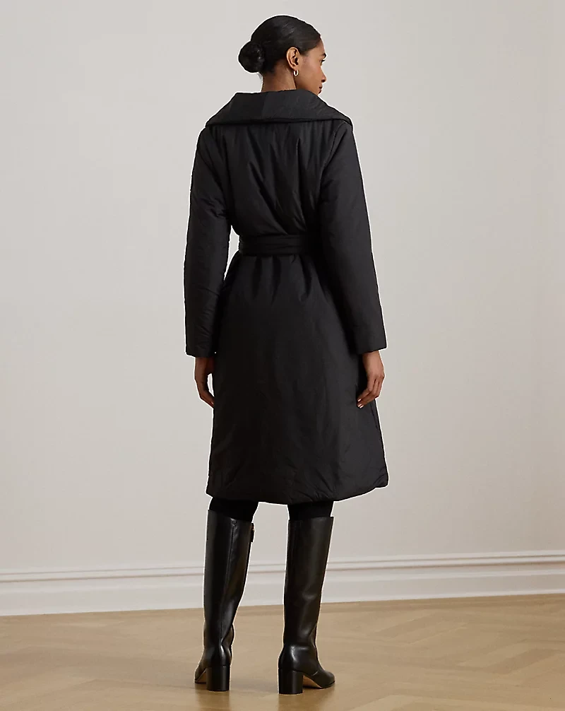 Belted Oversize-Collar Puffer Wrap Coat