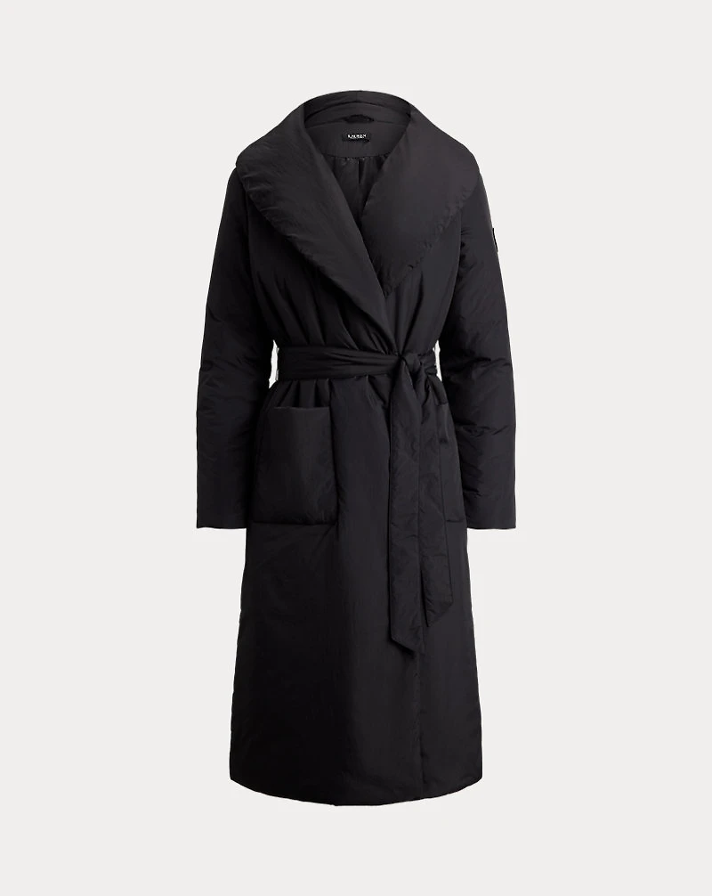 Belted Oversize-Collar Puffer Wrap Coat