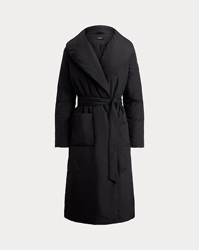 Belted Oversize-Collar Puffer Wrap Coat