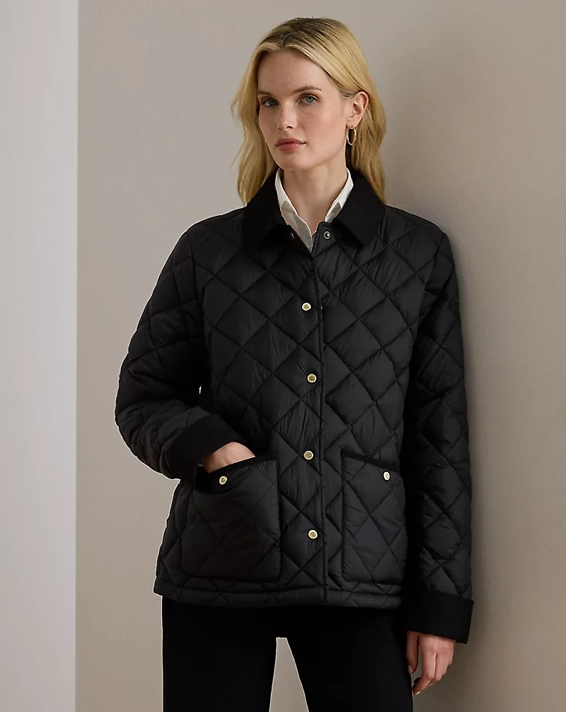 Corduroy-Trim Quilted Barn Jacket
