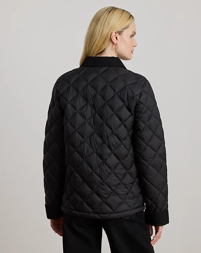 Corduroy-Trim Quilted Barn Jacket