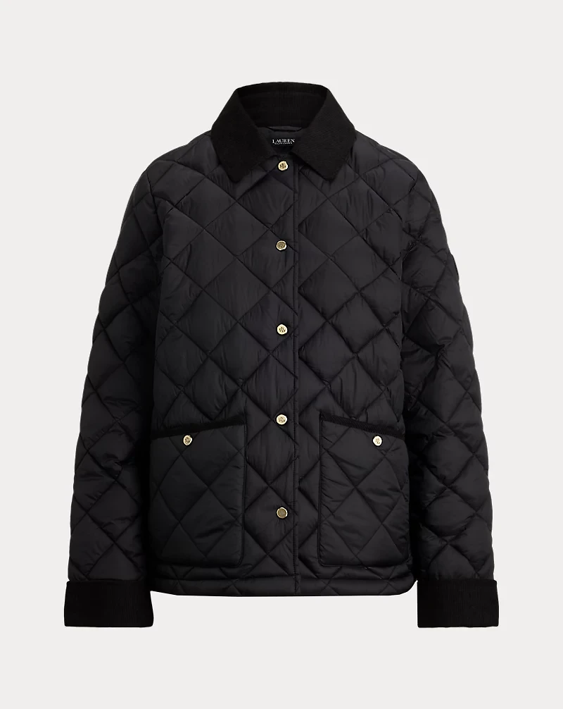 Corduroy-Trim Quilted Barn Jacket