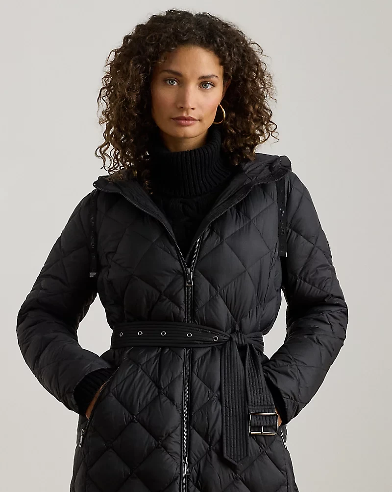 Hooded Diamond-Quilted Down Maxicoat