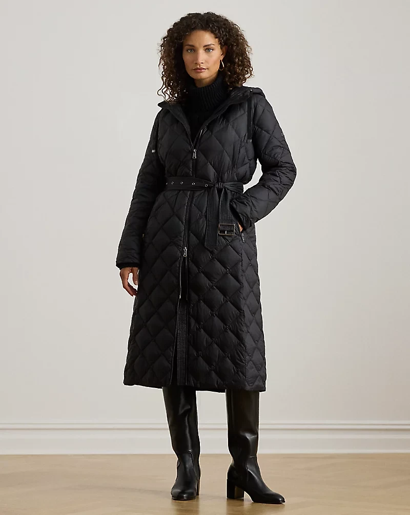 Hooded Diamond-Quilted Down Maxicoat