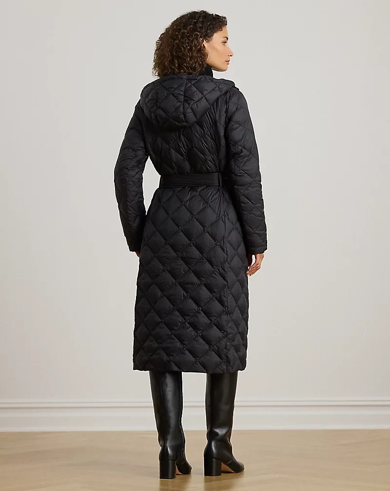 Hooded Diamond-Quilted Down Maxicoat