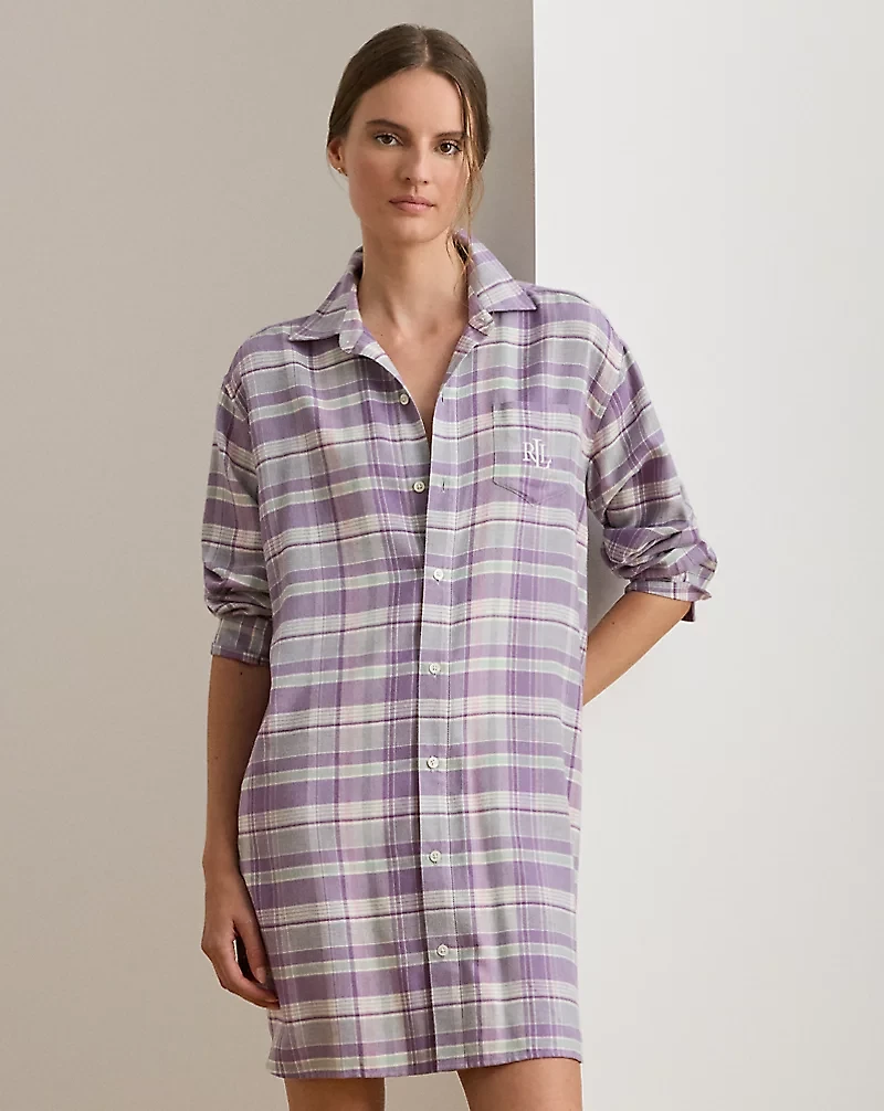 Plaid Cotton-Blend Twill Sleep Shirt